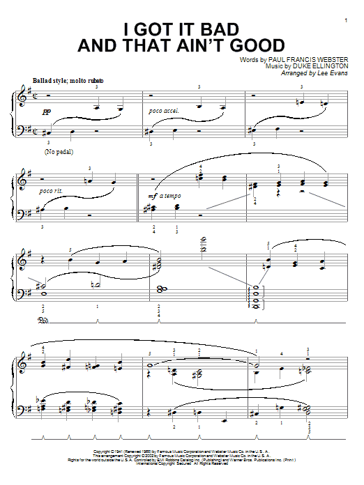 Preview Paul Francis Webster I Got It Bad And That Ain't Good Musicals sheet music, notes and chords for Piano, SKU: 22039 sheet music, piano notes, chords, guitar tabs, score, transpose, transcribe, how to play, guide, download, learn, tutorial, progression, song, artist, awards, billboard, mtv, vh1, tour, single, album, release