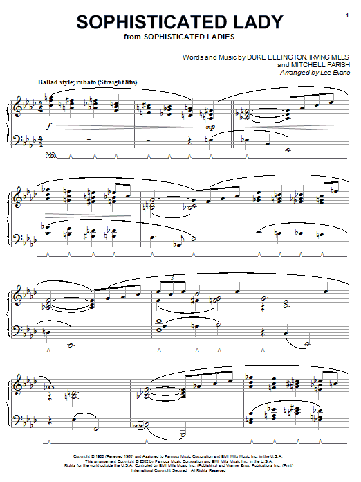 Preview Duke Ellington Sophisticated Lady Jazz sheet music, notes and chords for Piano, SKU: 22041 sheet music, piano notes, chords, guitar tabs, score, transpose, transcribe, how to play, guide, download, learn, tutorial, progression, song, artist, awards, billboard, mtv, vh1, tour, single, album, release