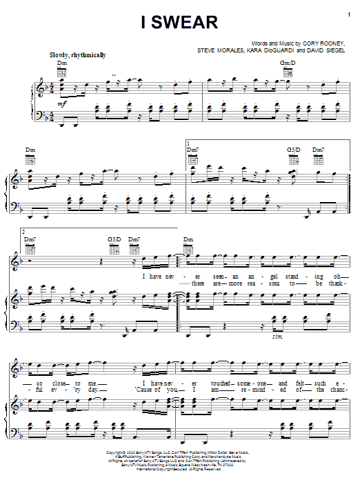 Preview Marc Anthony I Swear Pop sheet music, notes and chords for Piano, Vocal & Guitar (Right-Hand Melody), SKU: 22049 sheet music, piano notes, chords, guitar tabs, score, transpose, transcribe, how to play, guide, download, learn, tutorial, progression, song, artist, awards, billboard, mtv, vh1, tour, single, album, release