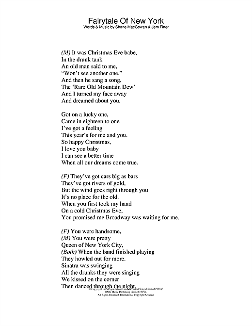 Preview The Pogues & Kirsty MacColl Fairytale Of New York Rock sheet music, notes and chords for Lyrics Only, SKU: 24196 sheet music, piano notes, chords, guitar tabs, score, transpose, transcribe, how to play, guide, download, learn, tutorial, progression, song, artist, awards, billboard, mtv, vh1, tour, single, album, release