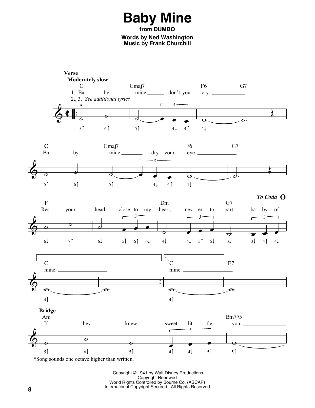 Preview Ned Washington Baby Mine (from Walt Disney’s Dumbo) Children sheet music, notes and chords for Harmonica, SKU: 250254 sheet music, piano notes, chords, guitar tabs, score, transpose, transcribe, how to play, guide, download, learn, tutorial, progression, song, artist, awards, billboard, mtv, vh1, tour, single, album, release