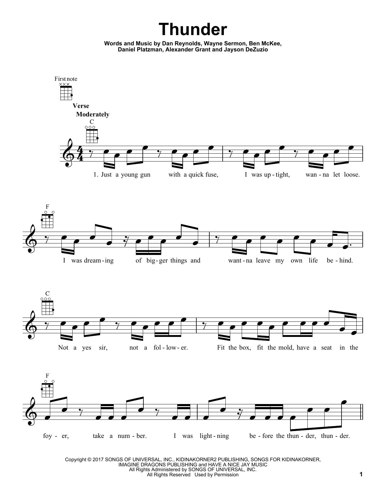 Preview Imagine Dragons Thunder Rock sheet music, notes and chords for Ukulele, SKU: 251123 sheet music, piano notes, chords, guitar tabs, score, transpose, transcribe, how to play, guide, download, learn, tutorial, progression, song, artist, awards, billboard, mtv, vh1, tour, single, album, release