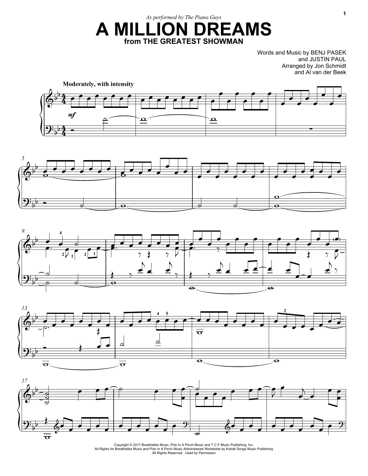 Preview The Piano Guys A Million Dreams Musicals sheet music, notes and chords for Piano, SKU: 251662 sheet music, piano notes, chords, guitar tabs, score, transpose, transcribe, how to play, guide, download, learn, tutorial, progression, song, artist, awards, billboard, mtv, vh1, tour, single, album, release