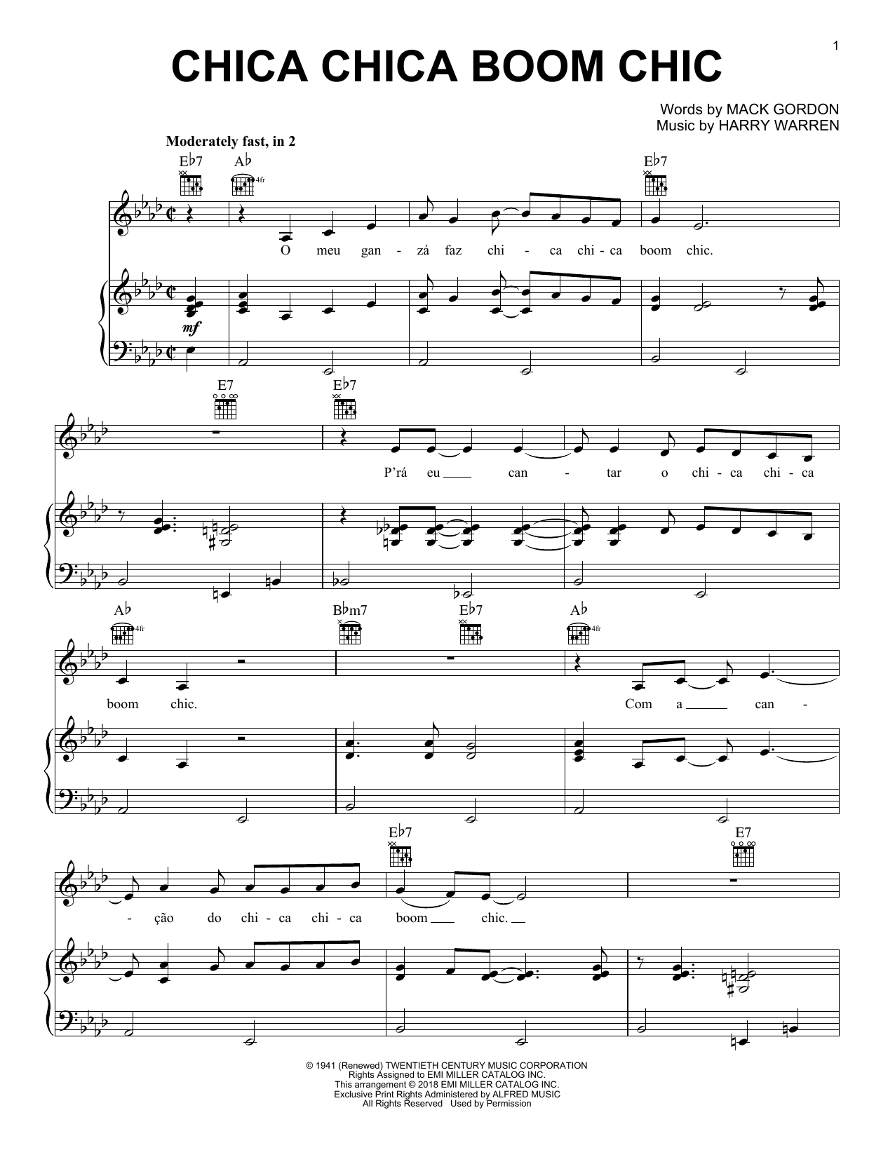 Preview Alexandre Desplat Chica Chica Boom Chic (from 'The Shape Of Water') Film and TV sheet music, notes and chords for Piano, Vocal & Guitar (Right-Hand Melody), SKU: 252069 sheet music, piano notes, chords, guitar tabs, score, transpose, transcribe, how to play, guide, download, learn, tutorial, progression, song, artist, awards, billboard, mtv, vh1, tour, single, album, release