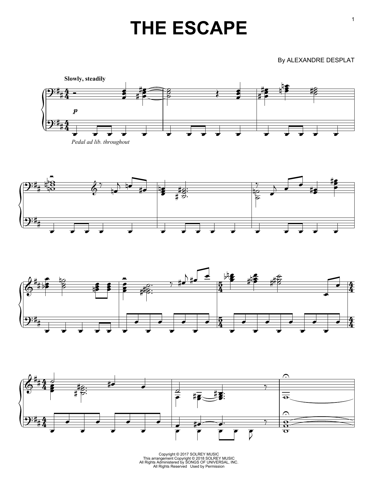 Preview Alexandre Desplat The Escape (from 'The Shape Of Water') Film and TV sheet music, notes and chords for Piano, SKU: 252070 sheet music, piano notes, chords, guitar tabs, score, transpose, transcribe, how to play, guide, download, learn, tutorial, progression, song, artist, awards, billboard, mtv, vh1, tour, single, album, release