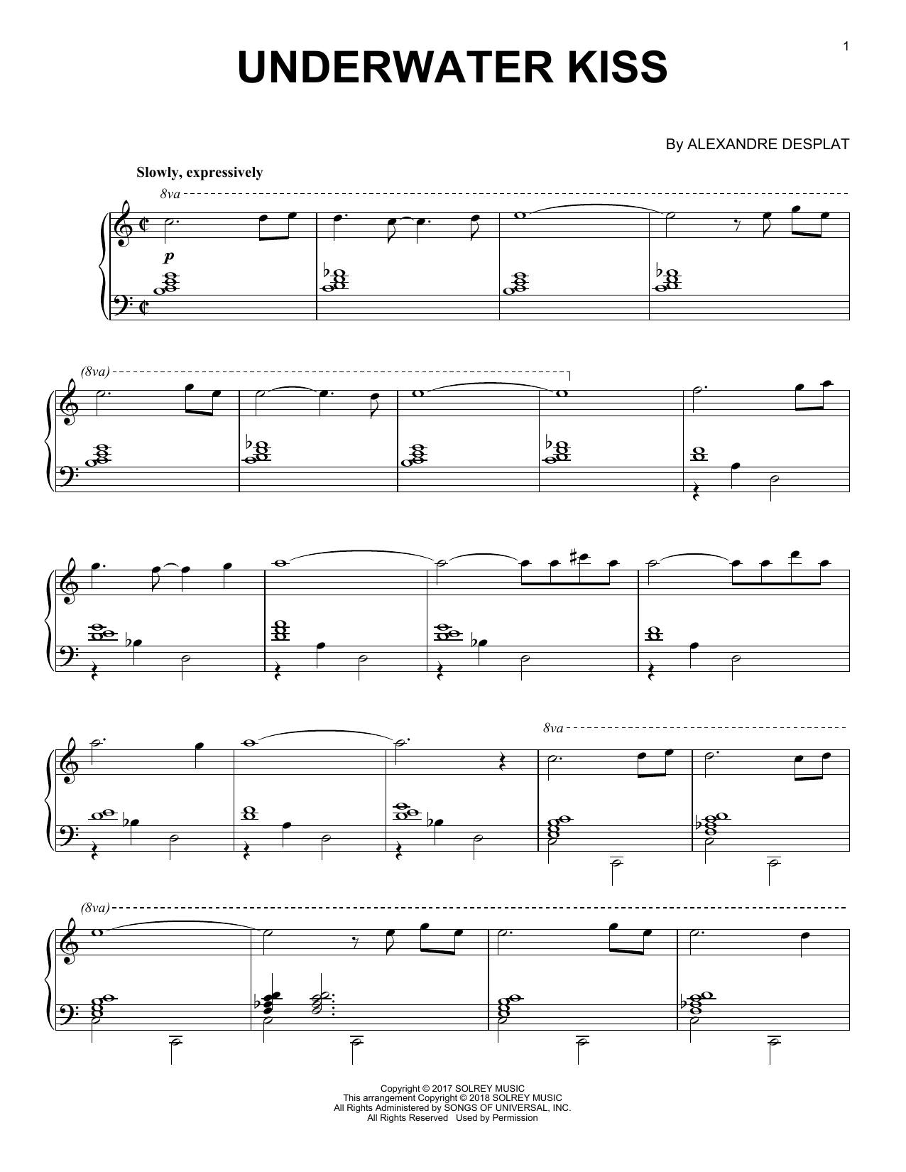 Preview Alexandre Desplat Underwater Kiss (from 'The Shape Of Water') Film and TV sheet music, notes and chords for Piano, SKU: 252075 sheet music, piano notes, chords, guitar tabs, score, transpose, transcribe, how to play, guide, download, learn, tutorial, progression, song, artist, awards, billboard, mtv, vh1, tour, single, album, release