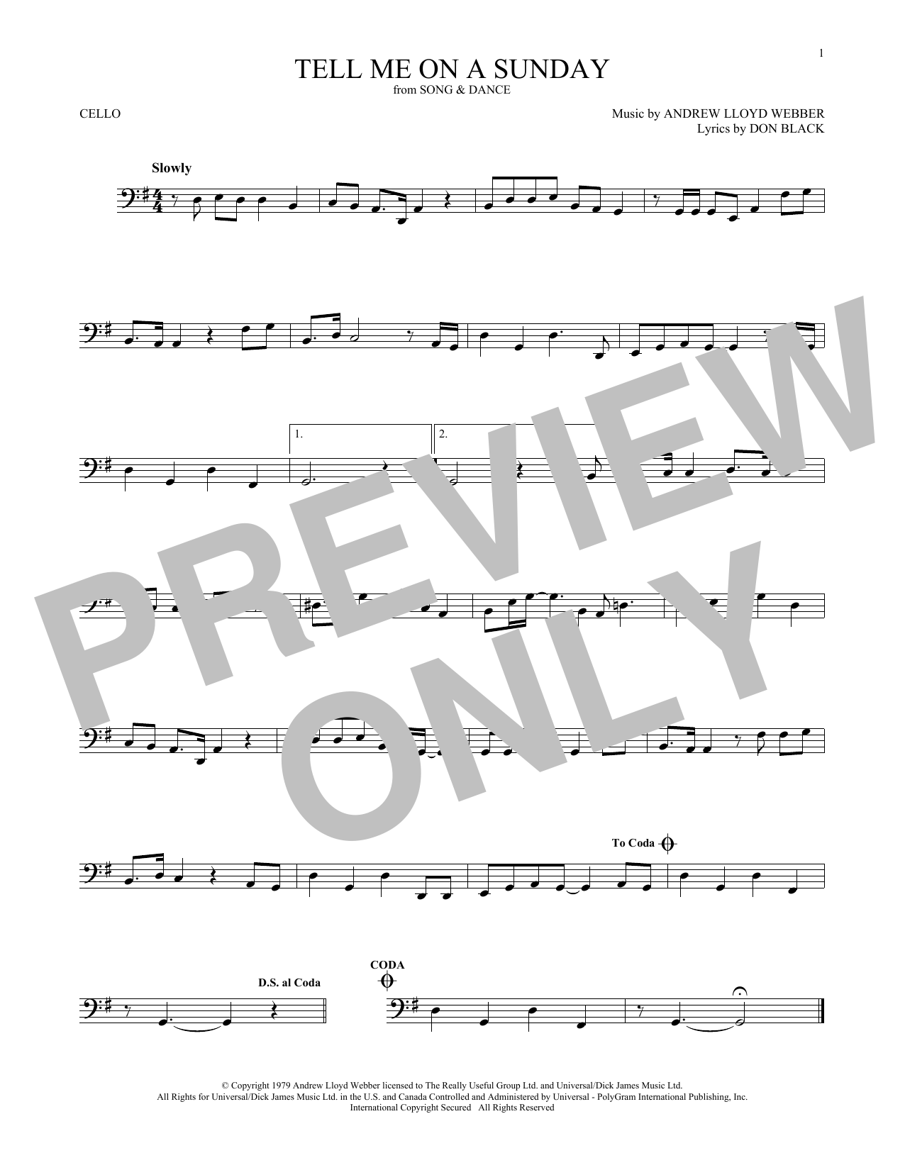Preview Andrew Lloyd Webber Tell Me On A Sunday Broadway sheet music, notes and chords for Cello, SKU: 252719 sheet music, piano notes, chords, guitar tabs, score, transpose, transcribe, how to play, guide, download, learn, tutorial, progression, song, artist, awards, billboard, mtv, vh1, tour, single, album, release