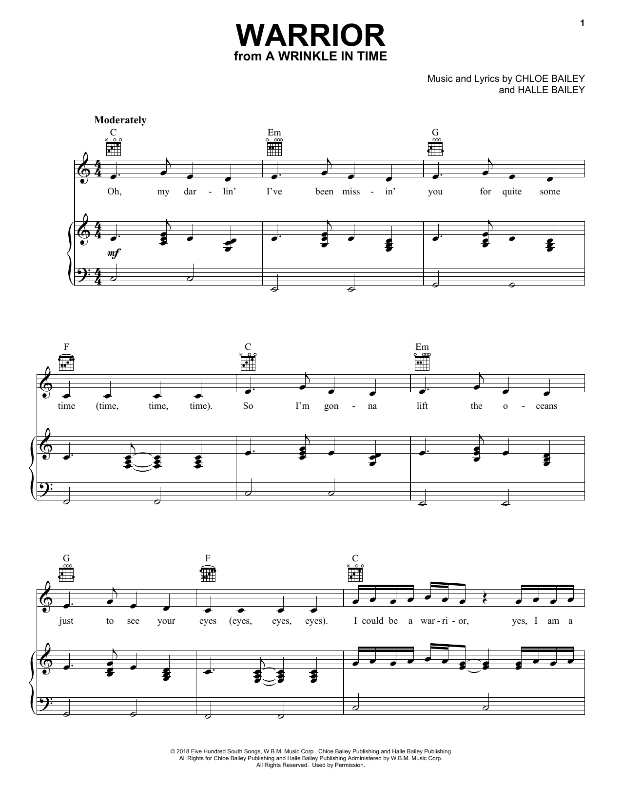 Preview Halle Bailey Warrior Film and TV sheet music, notes and chords for Piano, Vocal & Guitar (Right-Hand Melody), SKU: 253413 sheet music, piano notes, chords, guitar tabs, score, transpose, transcribe, how to play, guide, download, learn, tutorial, progression, song, artist, awards, billboard, mtv, vh1, tour, single, album, release