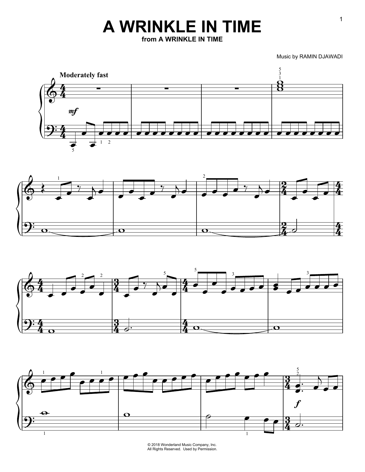 Preview Ramin Djawadi A Wrinkle In Time (from A Wrinkle In Time) Film and TV sheet music, notes and chords for Easy Piano, SKU: 253438 sheet music, piano notes, chords, guitar tabs, score, transpose, transcribe, how to play, guide, download, learn, tutorial, progression, song, artist, awards, billboard, mtv, vh1, tour, single, album, release