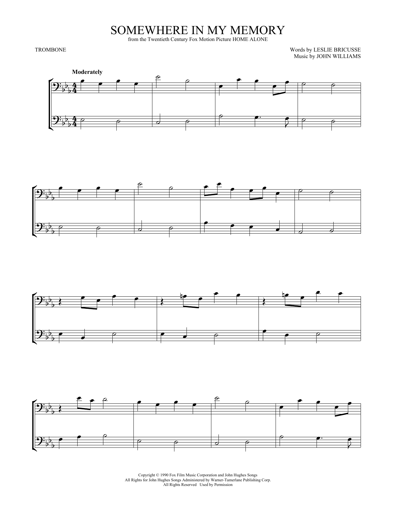 Preview John Williams Somewhere In My Memory Film and TV sheet music, notes and chords for Trombone Duet, SKU: 253885 sheet music, piano notes, chords, guitar tabs, score, transpose, transcribe, how to play, guide, download, learn, tutorial, progression, song, artist, awards, billboard, mtv, vh1, tour, single, album, release