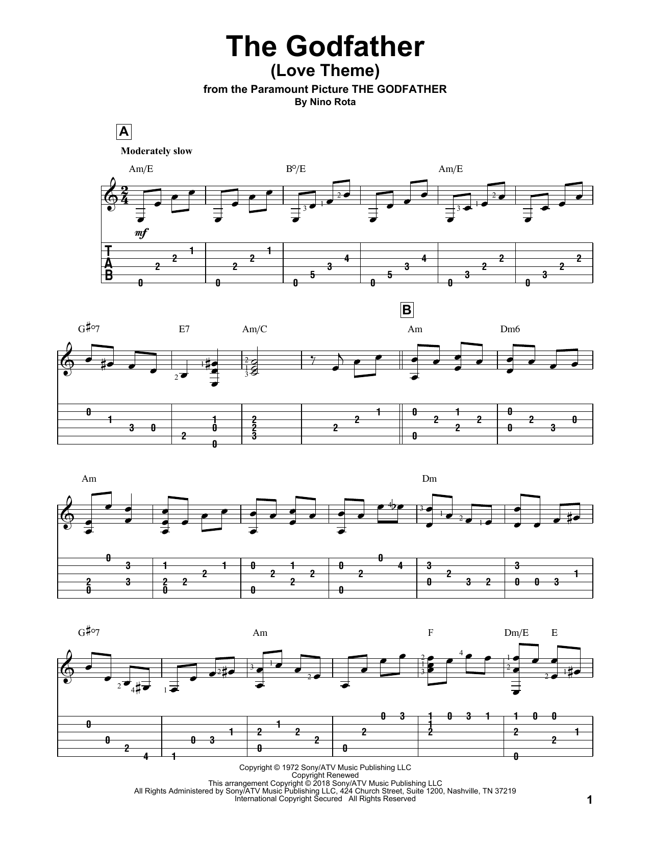Preview Nino Rota The Godfather (Love Theme) Film and TV sheet music, notes and chords for Guitar Tab, SKU: 253919 sheet music, piano notes, chords, guitar tabs, score, transpose, transcribe, how to play, guide, download, learn, tutorial, progression, song, artist, awards, billboard, mtv, vh1, tour, single, album, release