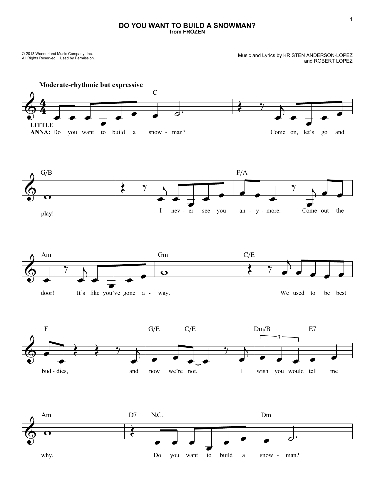 Preview Kristen Bell Do You Want To Build A Snowman? Film and TV sheet music, notes and chords for Melody Line, Lyrics & Chords, SKU: 253953 sheet music, piano notes, chords, guitar tabs, score, transpose, transcribe, how to play, guide, download, learn, tutorial, progression, song, artist, awards, billboard, mtv, vh1, tour, single, album, release
