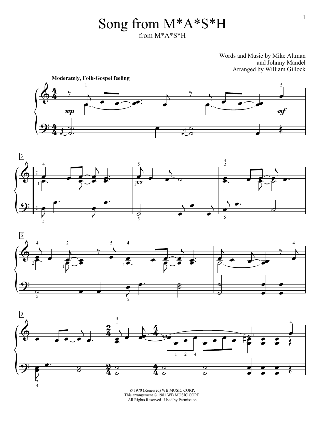 Preview William Gillock Song From M*A*S*H (Suicide Is Painless) Film and TV sheet music, notes and chords for Educational Piano, SKU: 254114 sheet music, piano notes, chords, guitar tabs, score, transpose, transcribe, how to play, guide, download, learn, tutorial, progression, song, artist, awards, billboard, mtv, vh1, tour, single, album, release