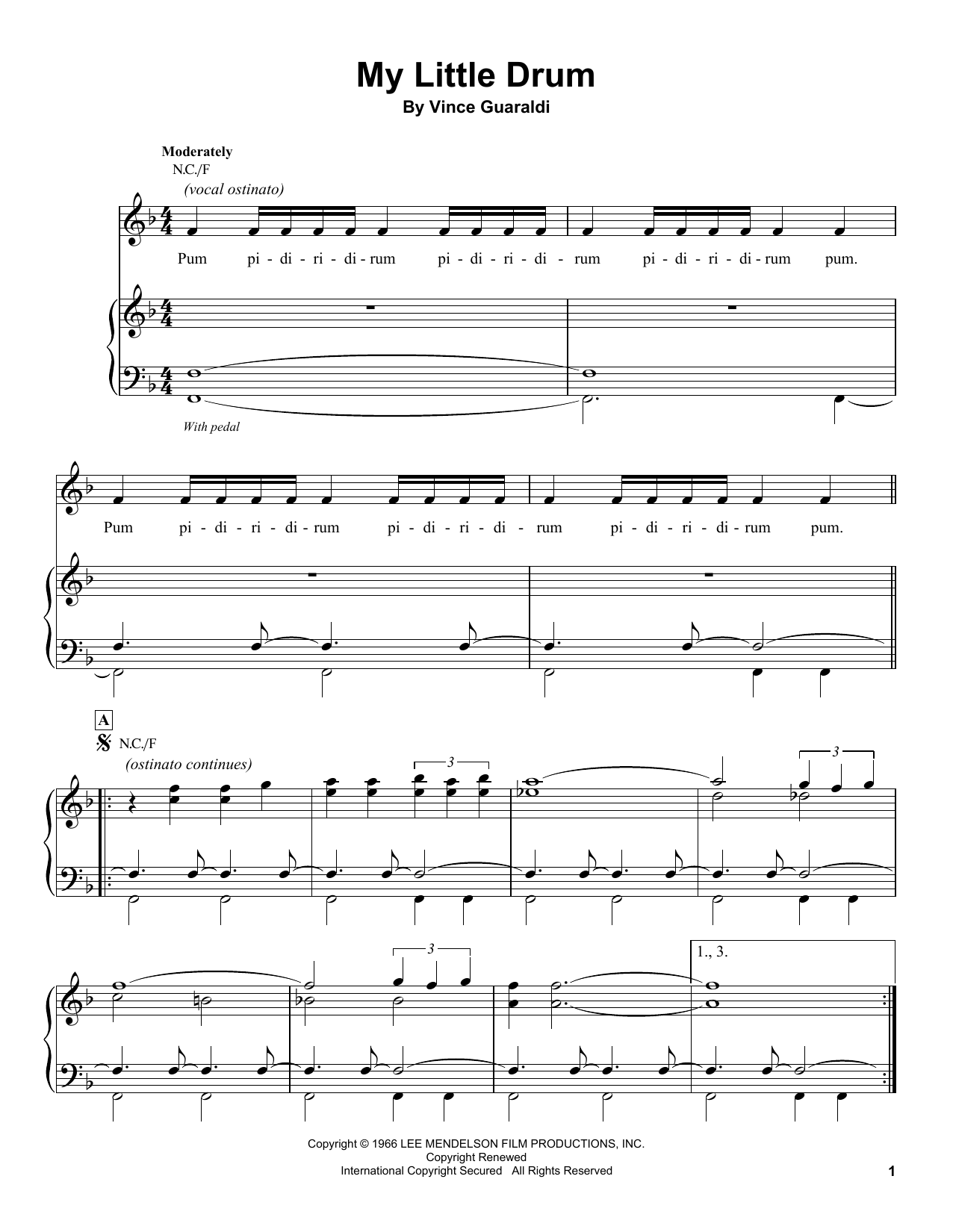 Preview Vince Guaraldi My Little Drum Film and TV sheet music, notes and chords for Piano Transcription, SKU: 255097 sheet music, piano notes, chords, guitar tabs, score, transpose, transcribe, how to play, guide, download, learn, tutorial, progression, song, artist, awards, billboard, mtv, vh1, tour, single, album, release