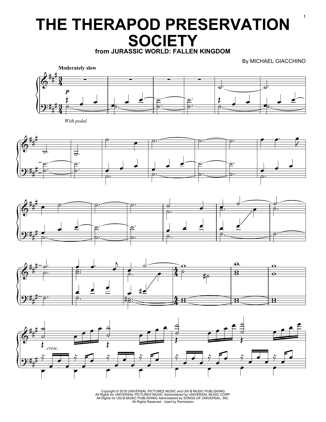 Preview Michael Giacchino The Theropod Preservation Society (from Jurassic World: Fallen Kingdom) Classical sheet music, notes and chords for Piano, SKU: 255118 sheet music, piano notes, chords, guitar tabs, score, transpose, transcribe, how to play, guide, download, learn, tutorial, progression, song, artist, awards, billboard, mtv, vh1, tour, single, album, release