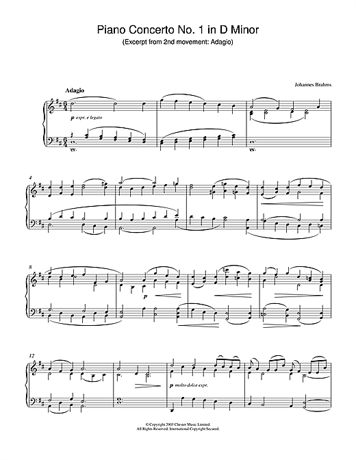 Preview Johannes Brahms Piano Concerto No. 1 in D Minor (Excerpt from 2nd movement: Adagio) Classical sheet music, notes and chords for Piano, SKU: 27437 sheet music, piano notes, chords, guitar tabs, score, transpose, transcribe, how to play, guide, download, learn, tutorial, progression, song, artist, awards, billboard, mtv, vh1, tour, single, album, release