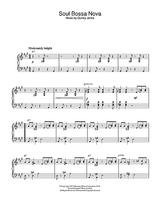 Preview Quincy Jones Soul Bossa Nova Jazz sheet music, notes and chords for Piano, SKU: 27885 sheet music, piano notes, chords, guitar tabs, score, transpose, transcribe, how to play, guide, download, learn, tutorial, progression, song, artist, awards, billboard, mtv, vh1, tour, single, album, release