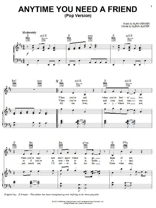 Preview The Beu Sisters Anytime You Need A Friend (Pop Version) Film and TV sheet music, notes and chords for Piano, Vocal & Guitar (Right-Hand Melody), SKU: 28147 sheet music, piano notes, chords, guitar tabs, score, transpose, transcribe, how to play, guide, download, learn, tutorial, progression, song, artist, awards, billboard, mtv, vh1, tour, single, album, release