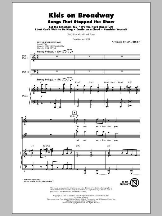 Preview Mac Huff Kids On Broadway: Songs That Stopped The Show (Medley) Children sheet music, notes and chords for 3-Part Mixed Choir, SKU: 284216 sheet music, piano notes, chords, guitar tabs, score, transpose, transcribe, how to play, guide, download, learn, tutorial, progression, song, artist, awards, billboard, mtv, vh1, tour, single, album, release