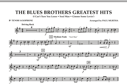 Preview Paul Murtha The Blues Brothers Greatest Hits - Bb Tenor Saxophone Blues sheet music, notes and chords for Concert Band, SKU: 285285 sheet music, piano notes, chords, guitar tabs, score, transpose, transcribe, how to play, guide, download, learn, tutorial, progression, song, artist, awards, billboard, mtv, vh1, tour, single, album, release