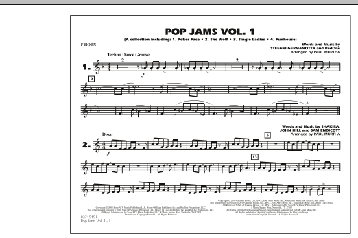 Preview Paul Murtha Pop Jams: Vol. 1 - F Horn Pop sheet music, notes and chords for Marching Band, SKU: 288671 sheet music, piano notes, chords, guitar tabs, score, transpose, transcribe, how to play, guide, download, learn, tutorial, progression, song, artist, awards, billboard, mtv, vh1, tour, single, album, release