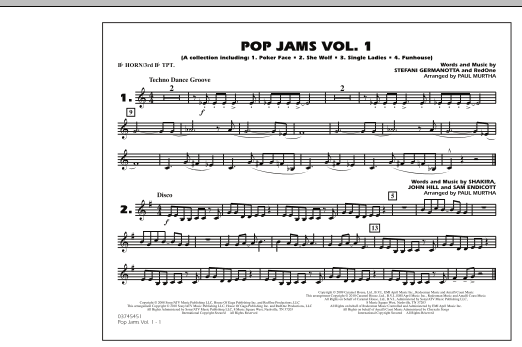 Preview Paul Murtha Pop Jams: Vol. 1 - Bb Horn/3rd Bb Tpt Pop sheet music, notes and chords for Marching Band, SKU: 288672 sheet music, piano notes, chords, guitar tabs, score, transpose, transcribe, how to play, guide, download, learn, tutorial, progression, song, artist, awards, billboard, mtv, vh1, tour, single, album, release