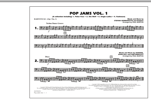 Preview Paul Murtha Pop Jams: Vol. 1 - Baritone B.C. (Opt. Tbn. 2) Pop sheet music, notes and chords for Marching Band, SKU: 288674 sheet music, piano notes, chords, guitar tabs, score, transpose, transcribe, how to play, guide, download, learn, tutorial, progression, song, artist, awards, billboard, mtv, vh1, tour, single, album, release