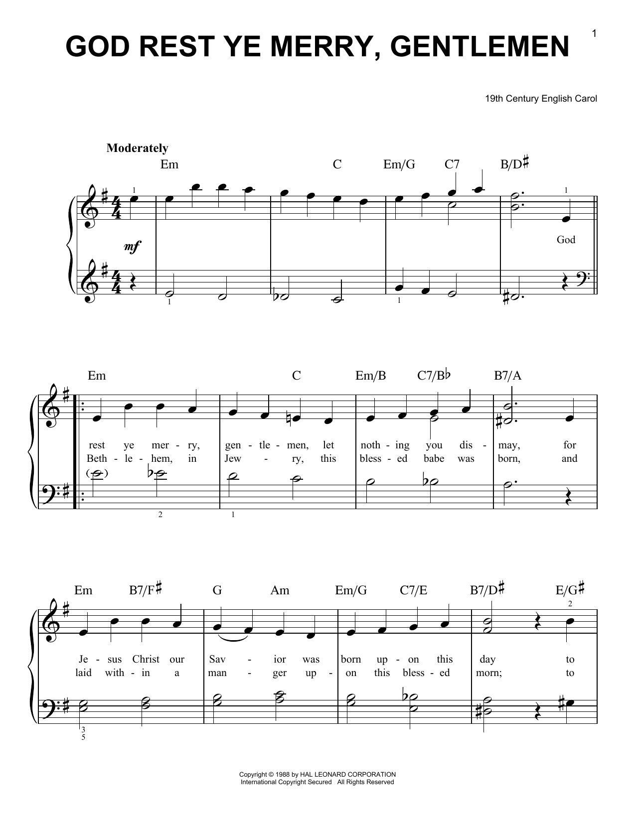 Preview 19th Century English Carol God Rest Ye Merry, Gentlemen Folk sheet music, notes and chords for Easy Piano, SKU: 29114 sheet music, piano notes, chords, guitar tabs, score, transpose, transcribe, how to play, guide, download, learn, tutorial, progression, song, artist, awards, billboard, mtv, vh1, tour, single, album, release