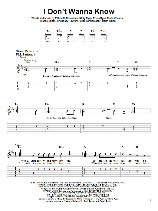 Preview Mario Winans I Don't Wanna Know Easy Listening sheet music, notes and chords for Easy Guitar Tab, SKU: 29270 sheet music, piano notes, chords, guitar tabs, score, transpose, transcribe, how to play, guide, download, learn, tutorial, progression, song, artist, awards, billboard, mtv, vh1, tour, single, album, release