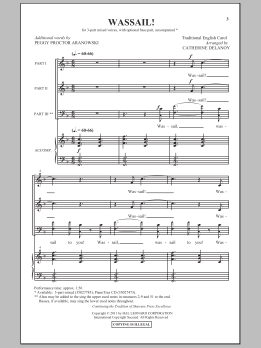 Preview Catherine Delanoy Wassail! Christmas sheet music, notes and chords for 3-Part Mixed Choir, SKU: 296828 sheet music, piano notes, chords, guitar tabs, score, transpose, transcribe, how to play, guide, download, learn, tutorial, progression, song, artist, awards, billboard, mtv, vh1, tour, single, album, release