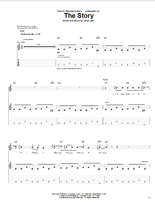 Preview 30 Seconds To Mars The Story Rock sheet music, notes and chords for Guitar Tab, SKU: 62820 Download 30 Seconds To Mars The Story sheet music and printable PDF score & Rock music notes