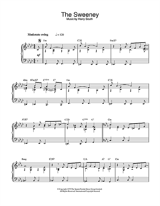 Preview Harry South Theme from The Sweeney Film and TV sheet music, notes and chords for Piano, SKU: 32300 sheet music, piano notes, chords, guitar tabs, score, transpose, transcribe, how to play, guide, download, learn, tutorial, progression, song, artist, awards, billboard, mtv, vh1, tour, single, album, release
