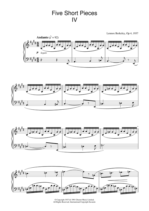 Preview Lennox Berkeley Five Short Pieces, No.4, Op.4 Classical sheet music, notes and chords for Piano, SKU: 32846 sheet music, piano notes, chords, guitar tabs, score, transpose, transcribe, how to play, guide, download, learn, tutorial, progression, song, artist, awards, billboard, mtv, vh1, tour, single, album, release