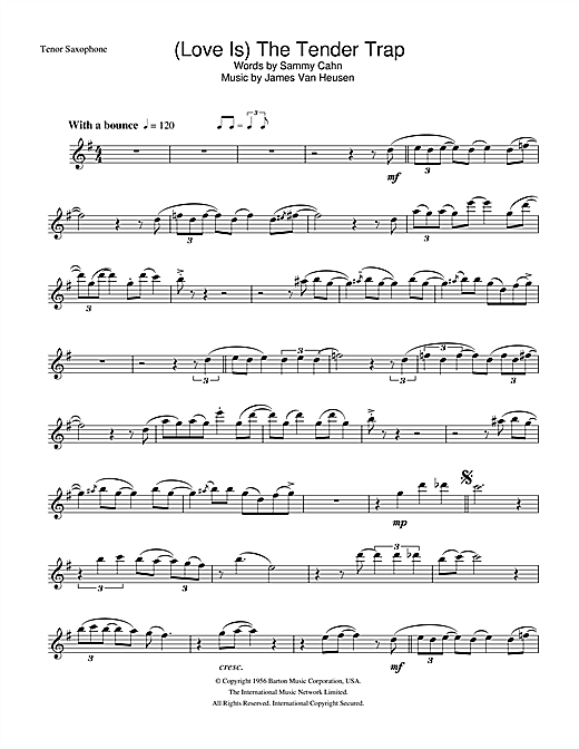 Preview Frank Sinatra (Love Is) The Tender Trap Jazz sheet music, notes and chords for Tenor Saxophone, SKU: 33071 sheet music, piano notes, chords, guitar tabs, score, transpose, transcribe, how to play, guide, download, learn, tutorial, progression, song, artist, awards, billboard, mtv, vh1, tour, single, album, release