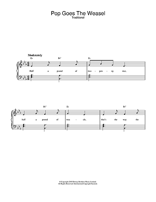 Preview Traditional Pop Goes The Weasel Children sheet music, notes and chords for Piano & Vocal, SKU: 33457 sheet music, piano notes, chords, guitar tabs, score, transpose, transcribe, how to play, guide, download, learn, tutorial, progression, song, artist, awards, billboard, mtv, vh1, tour, single, album, release