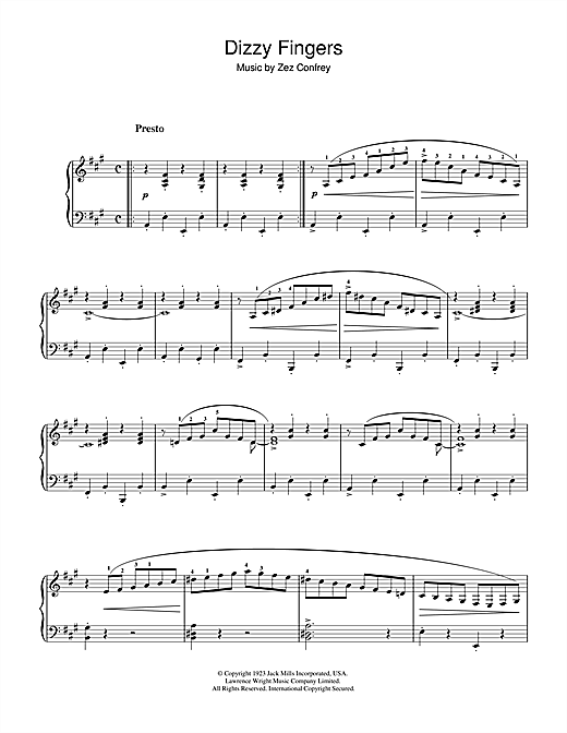 Preview Zez Confrey Dizzy Fingers Pop sheet music, notes and chords for Piano, SKU: 37383 sheet music, piano notes, chords, guitar tabs, score, transpose, transcribe, how to play, guide, download, learn, tutorial, progression, song, artist, awards, billboard, mtv, vh1, tour, single, album, release
