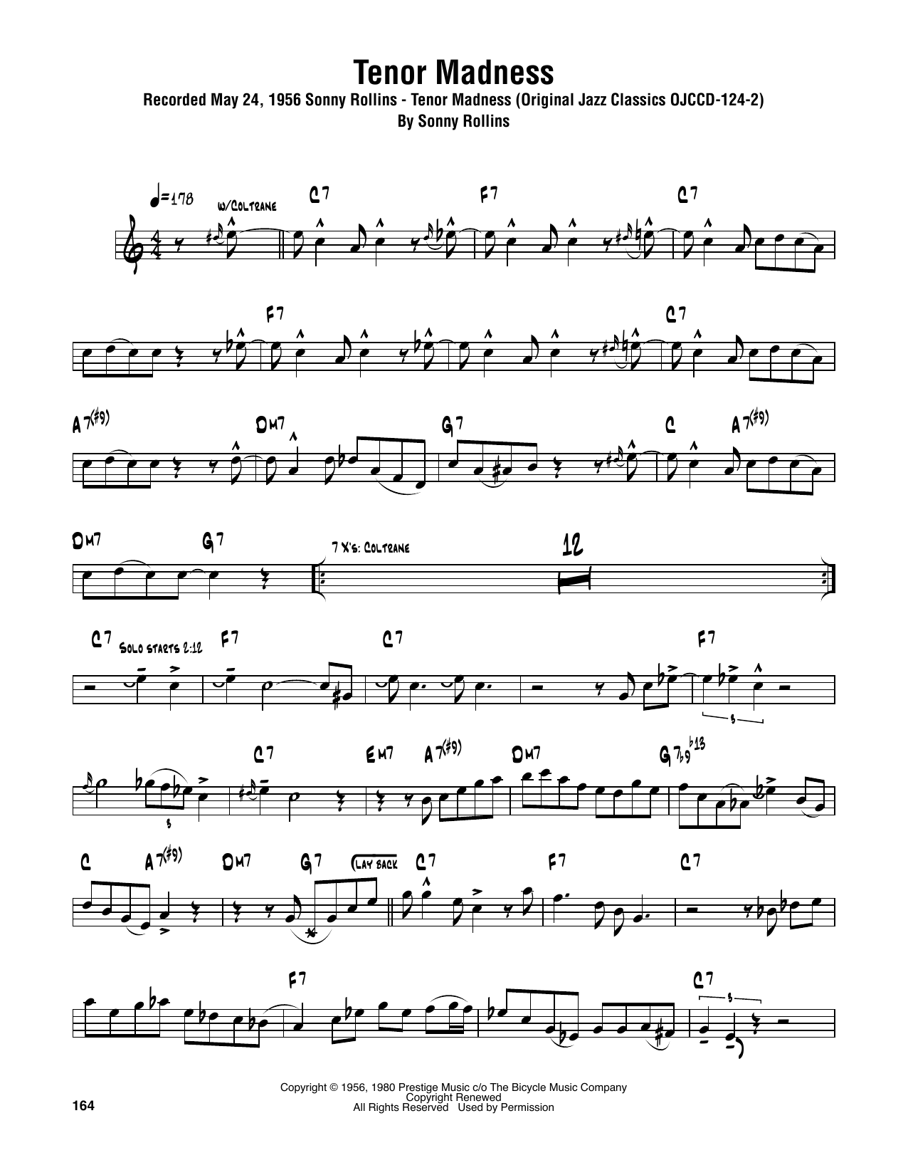Preview Sonny Rollins Tenor Madness Jazz sheet music, notes and chords for Tenor Sax Transcription, SKU: 374364 sheet music, piano notes, chords, guitar tabs, score, transpose, transcribe, how to play, guide, download, learn, tutorial, progression, song, artist, awards, billboard, mtv, vh1, tour, single, album, release