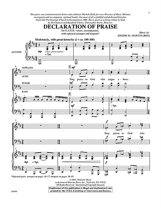 Preview Joseph M. Martin Declaration Of Praise Classical sheet music, notes and chords for SATB, SKU: 39158 sheet music, piano notes, chords, guitar tabs, score, transpose, transcribe, how to play, guide, download, learn, tutorial, progression, song, artist, awards, billboard, mtv, vh1, tour, single, album, release