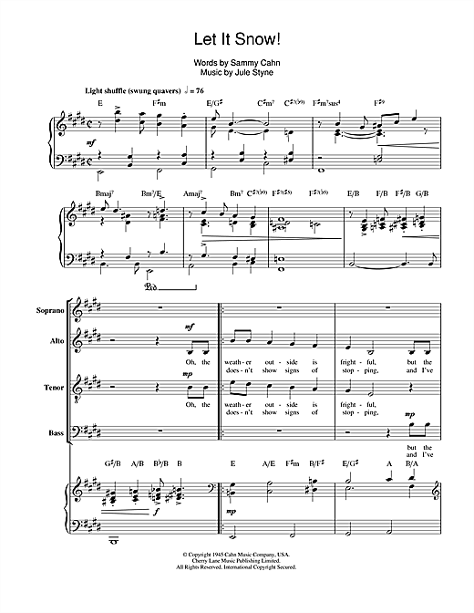 Preview Doris Day Let It Snow! Let It Snow! Let It Snow! Christmas sheet music, notes and chords for SATB, SKU: 39479 sheet music, piano notes, chords, guitar tabs, score, transpose, transcribe, how to play, guide, download, learn, tutorial, progression, song, artist, awards, billboard, mtv, vh1, tour, single, album, release