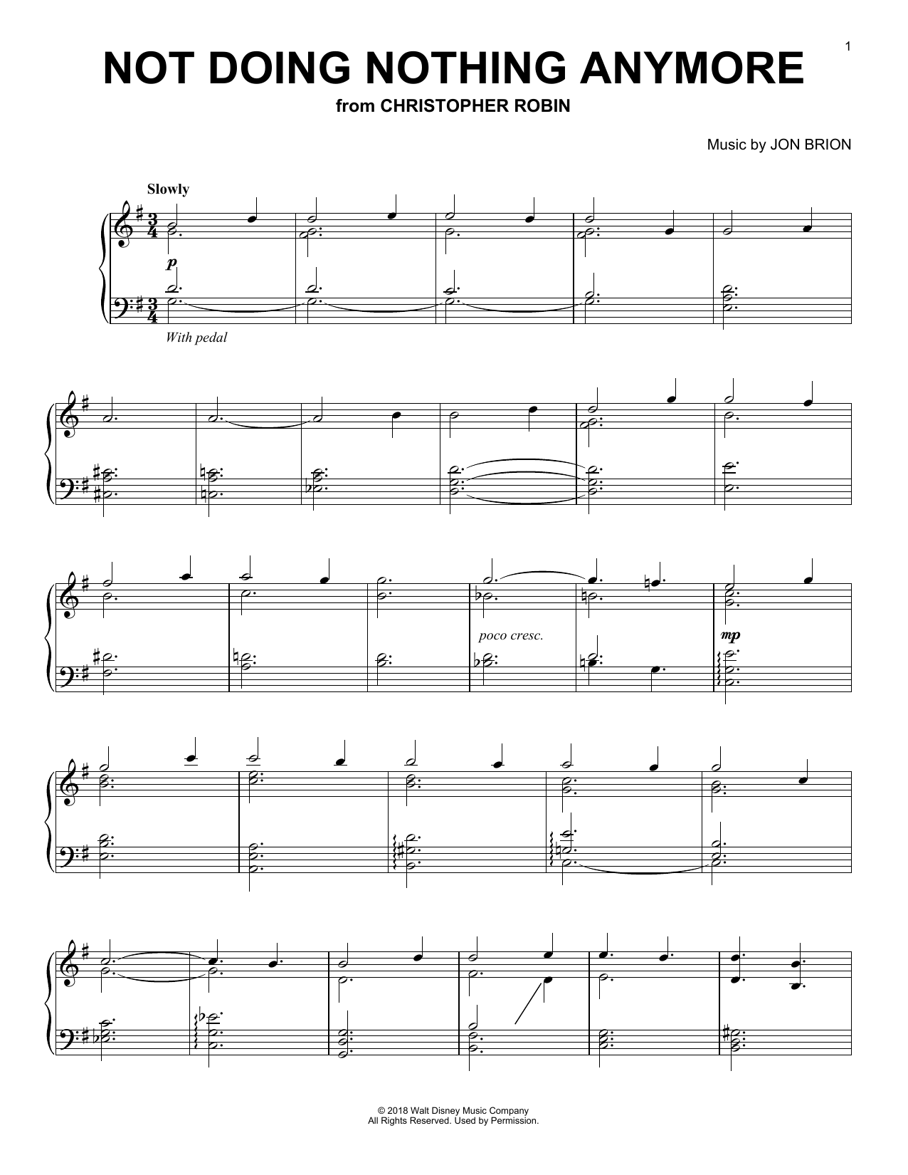 Preview Geoff Zanelli & Jon Brion Not Doing Nothing Anymore (from Christopher Robin) Children sheet music, notes and chords for Piano Solo, SKU: 402976 sheet music, piano notes, chords, guitar tabs, score, transpose, transcribe, how to play, guide, download, learn, tutorial, progression, song, artist, awards, billboard, mtv, vh1, tour, single, album, release