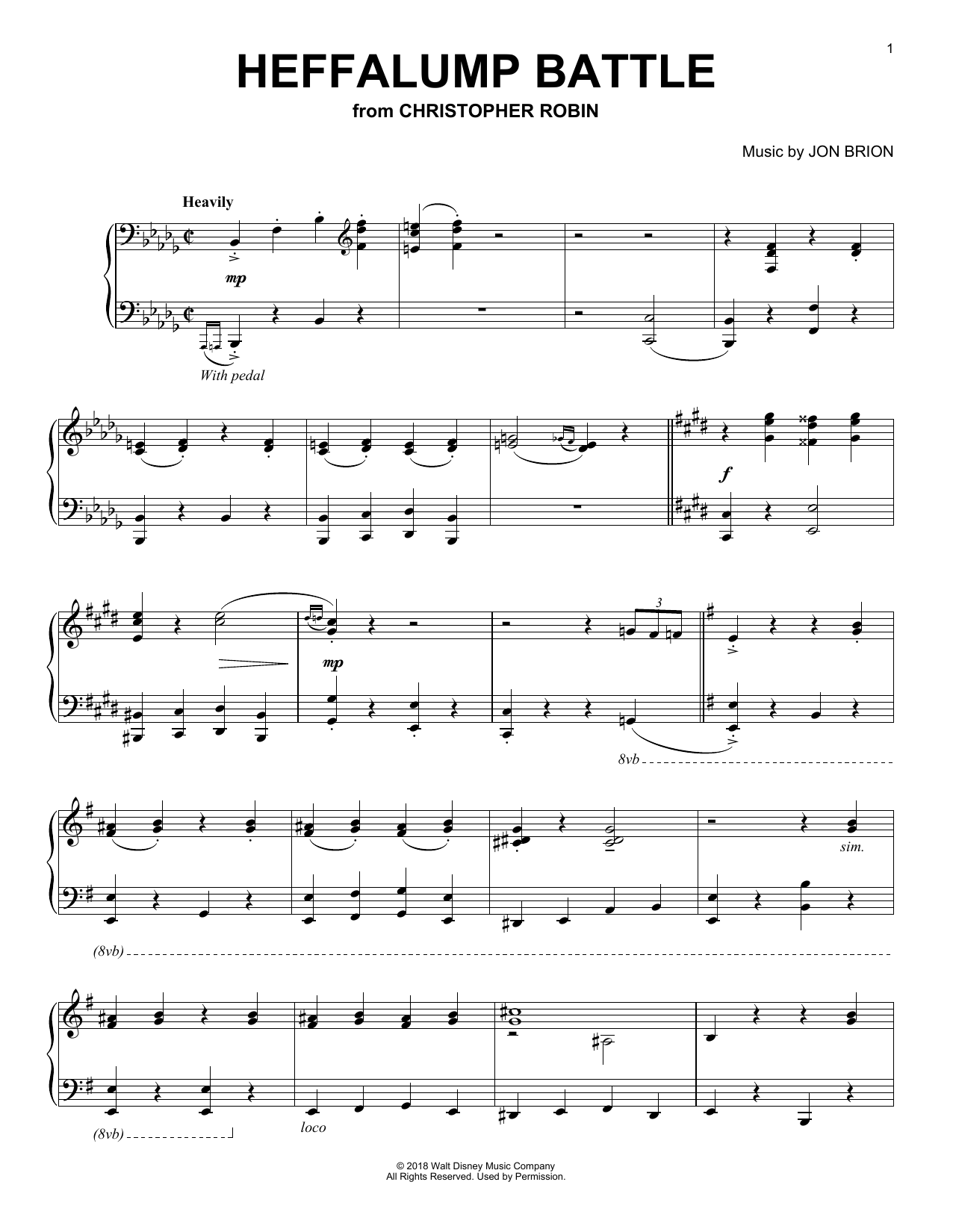 Preview Geoff Zanelli & Jon Brion Heffalump Battle (from Christopher Robin) Children sheet music, notes and chords for Piano Solo, SKU: 402979 sheet music, piano notes, chords, guitar tabs, score, transpose, transcribe, how to play, guide, download, learn, tutorial, progression, song, artist, awards, billboard, mtv, vh1, tour, single, album, release