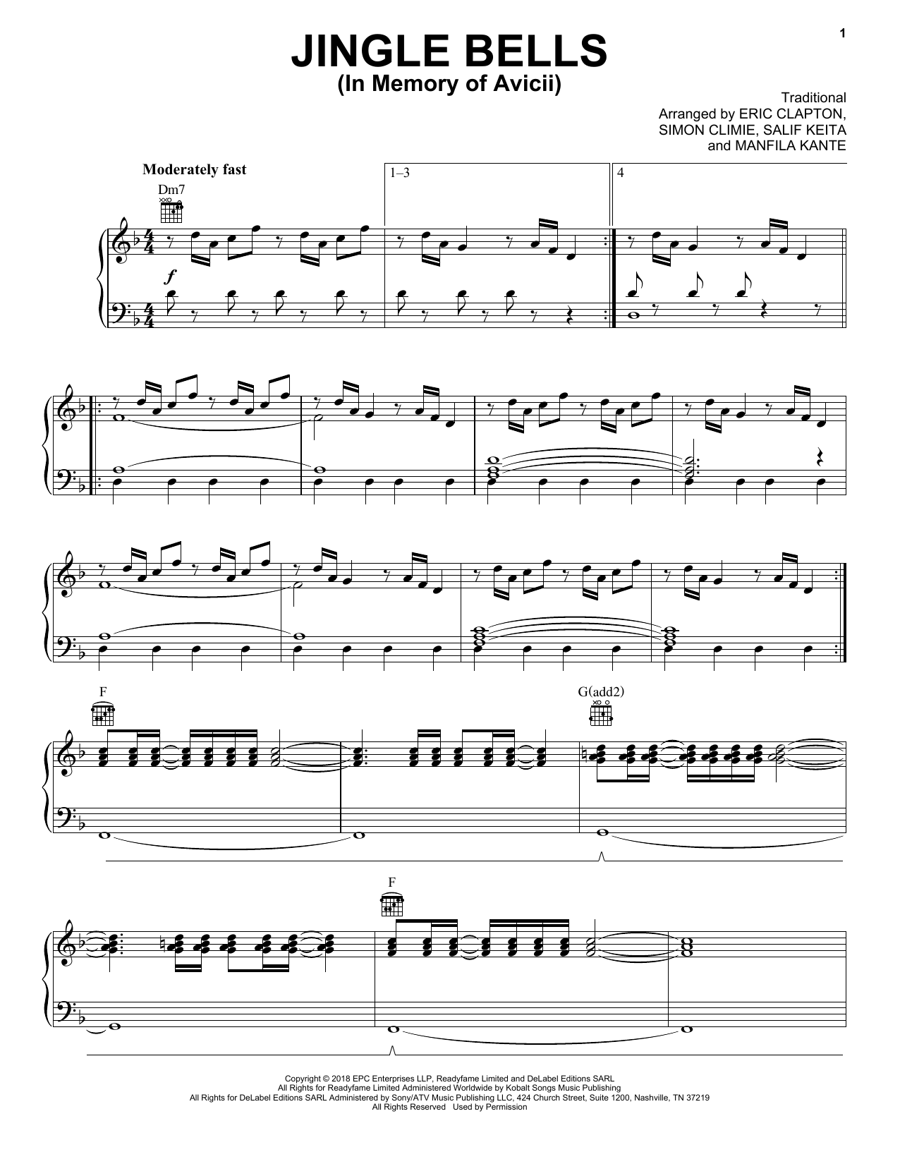 Preview Eric Clapton Jingle Bells (In Memory Of Avicii) Christmas sheet music, notes and chords for Piano Solo, SKU: 403037 sheet music, piano notes, chords, guitar tabs, score, transpose, transcribe, how to play, guide, download, learn, tutorial, progression, song, artist, awards, billboard, mtv, vh1, tour, single, album, release