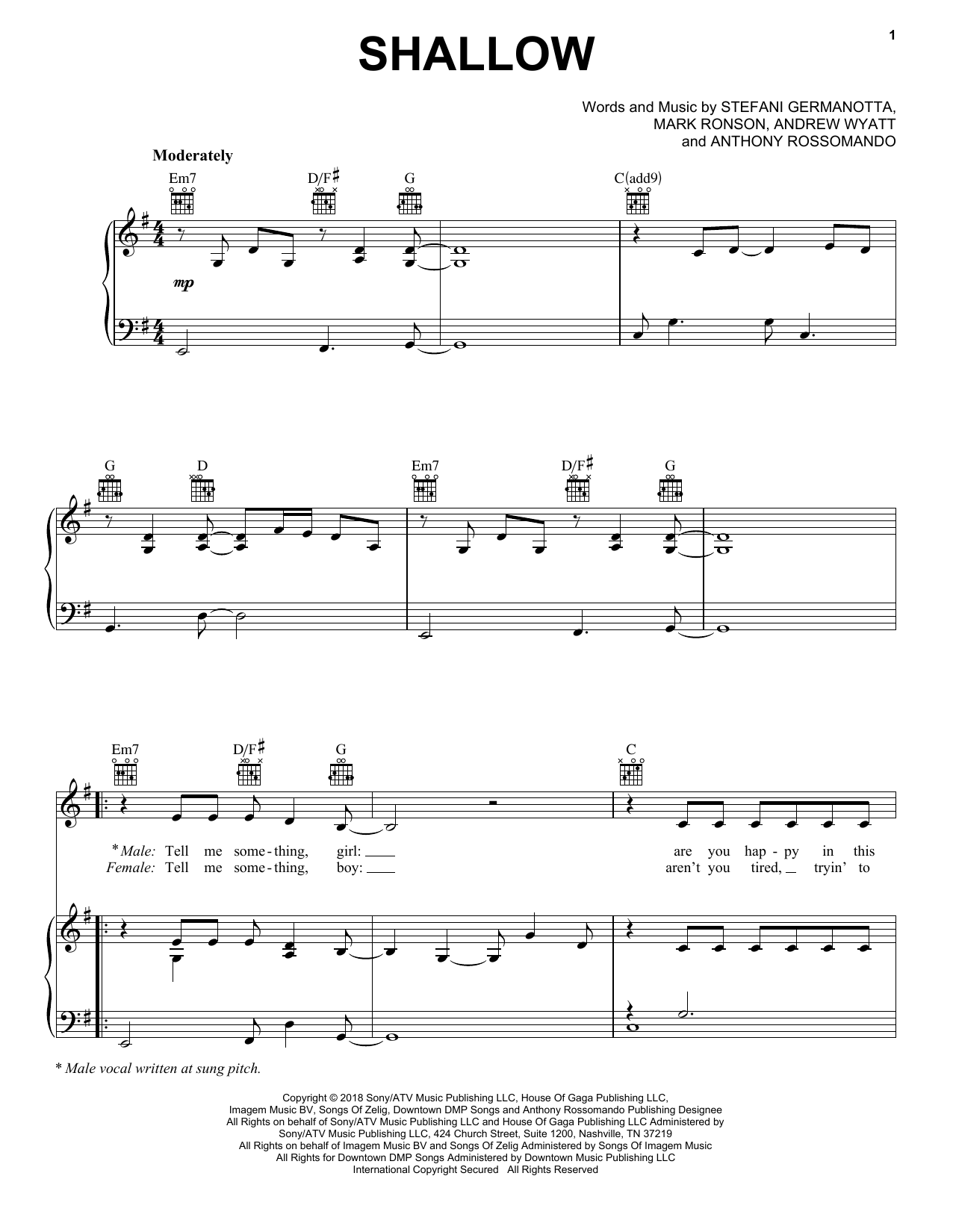 Buy Free Easy Piano Sheet Music For Shallow Lady Gaga Daedalusdrones Com