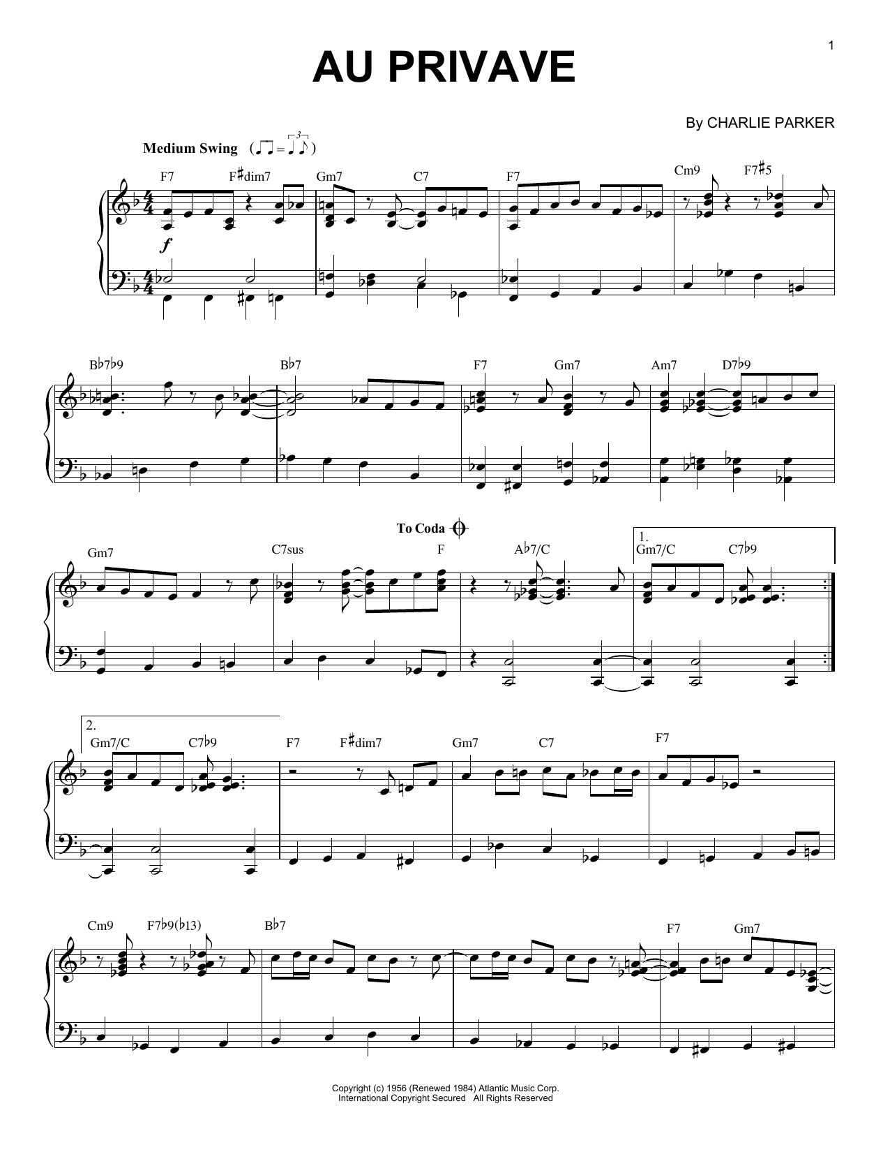 Preview Charlie Parker Au Privave Jazz sheet music, notes and chords for Piano Solo, SKU: 403218 sheet music, piano notes, chords, guitar tabs, score, transpose, transcribe, how to play, guide, download, learn, tutorial, progression, song, artist, awards, billboard, mtv, vh1, tour, single, album, release
