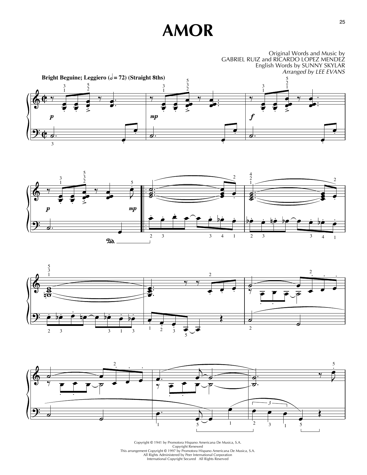 Preview Lee Evans Amor (Amor, Amor, Amor) Standards sheet music, notes and chords for Piano Solo, SKU: 403307 sheet music, piano notes, chords, guitar tabs, score, transpose, transcribe, how to play, guide, download, learn, tutorial, progression, song, artist, awards, billboard, mtv, vh1, tour, single, album, release