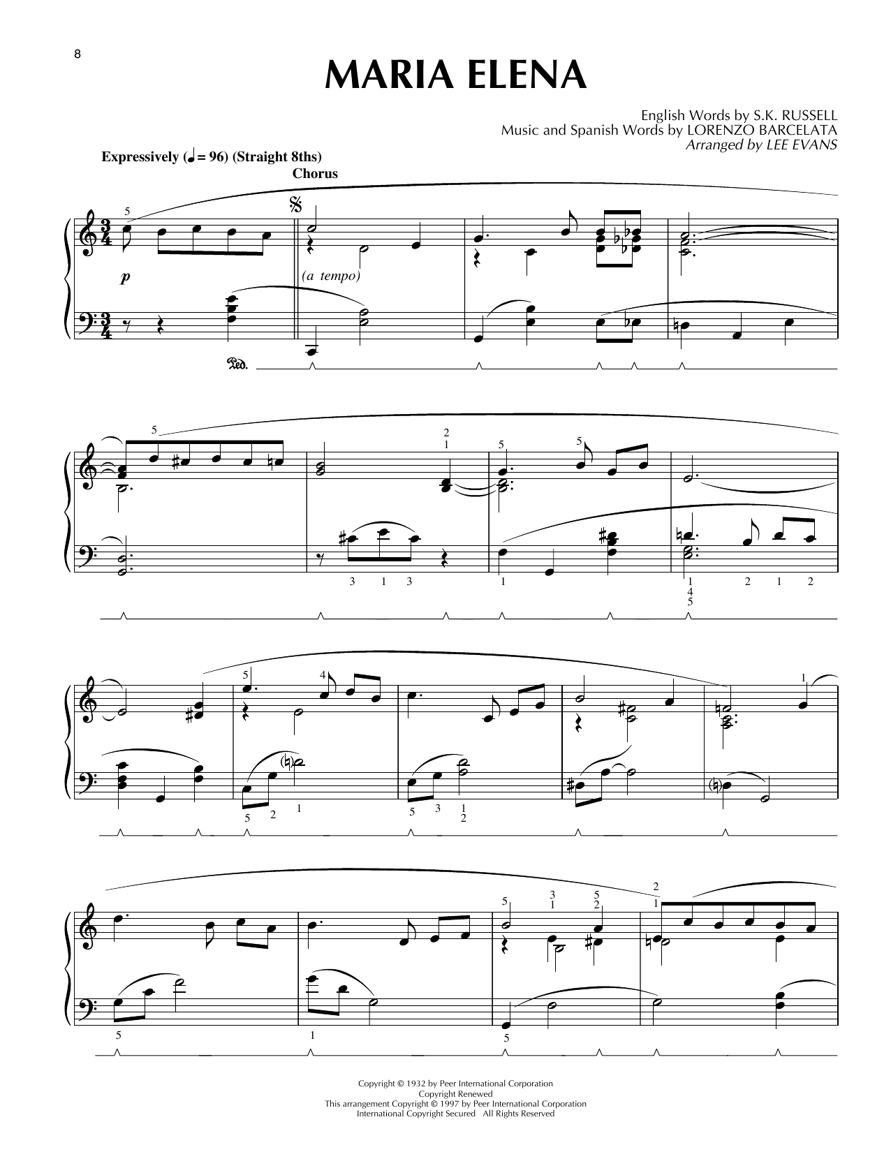 Preview Lee Evans Maria Elena Jazz sheet music, notes and chords for Piano Solo, SKU: 403311 sheet music, piano notes, chords, guitar tabs, score, transpose, transcribe, how to play, guide, download, learn, tutorial, progression, song, artist, awards, billboard, mtv, vh1, tour, single, album, release
