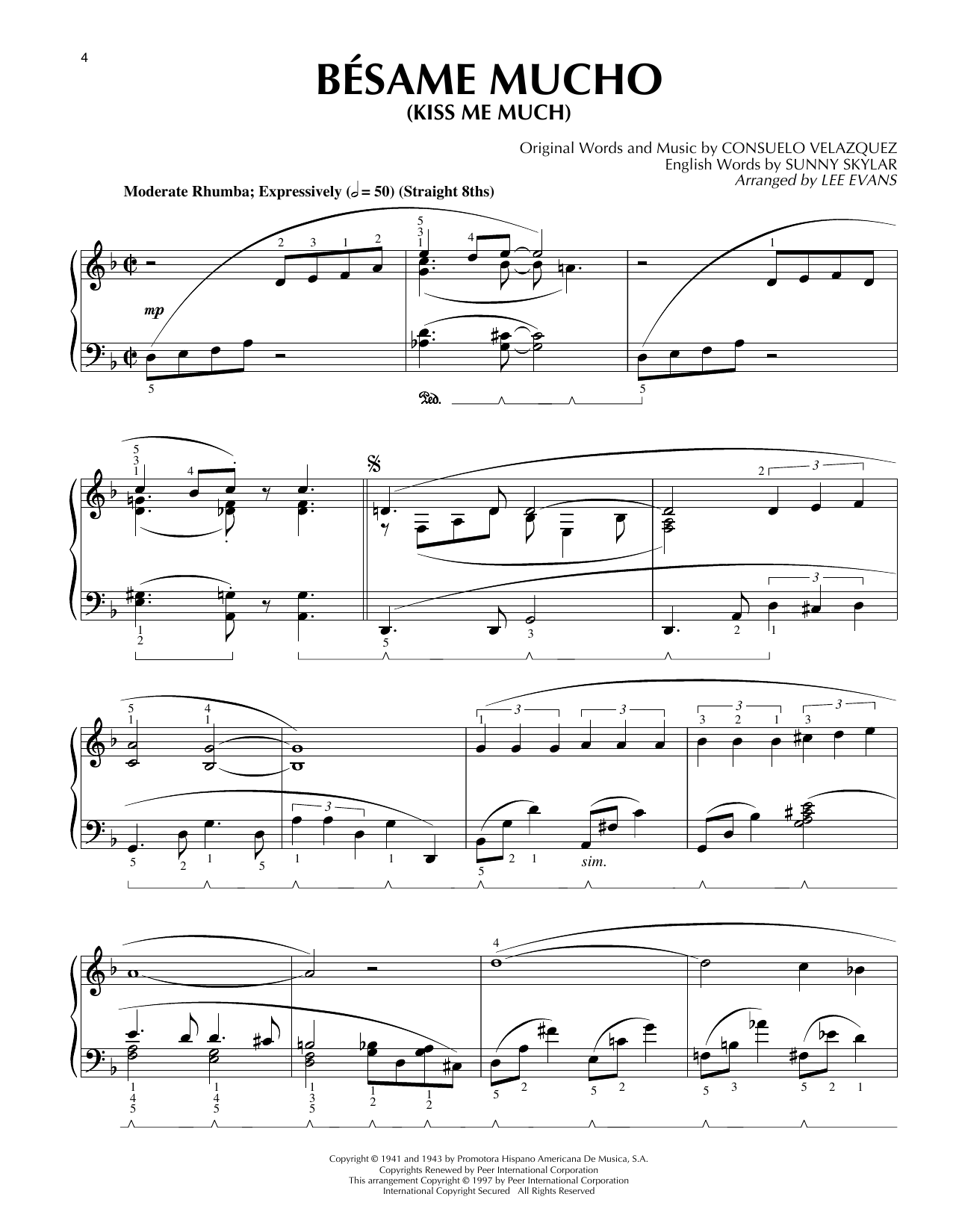 Preview Lee Evans Bésame Mucho (Kiss Me Much) Standards sheet music, notes and chords for Piano Solo, SKU: 403314 sheet music, piano notes, chords, guitar tabs, score, transpose, transcribe, how to play, guide, download, learn, tutorial, progression, song, artist, awards, billboard, mtv, vh1, tour, single, album, release