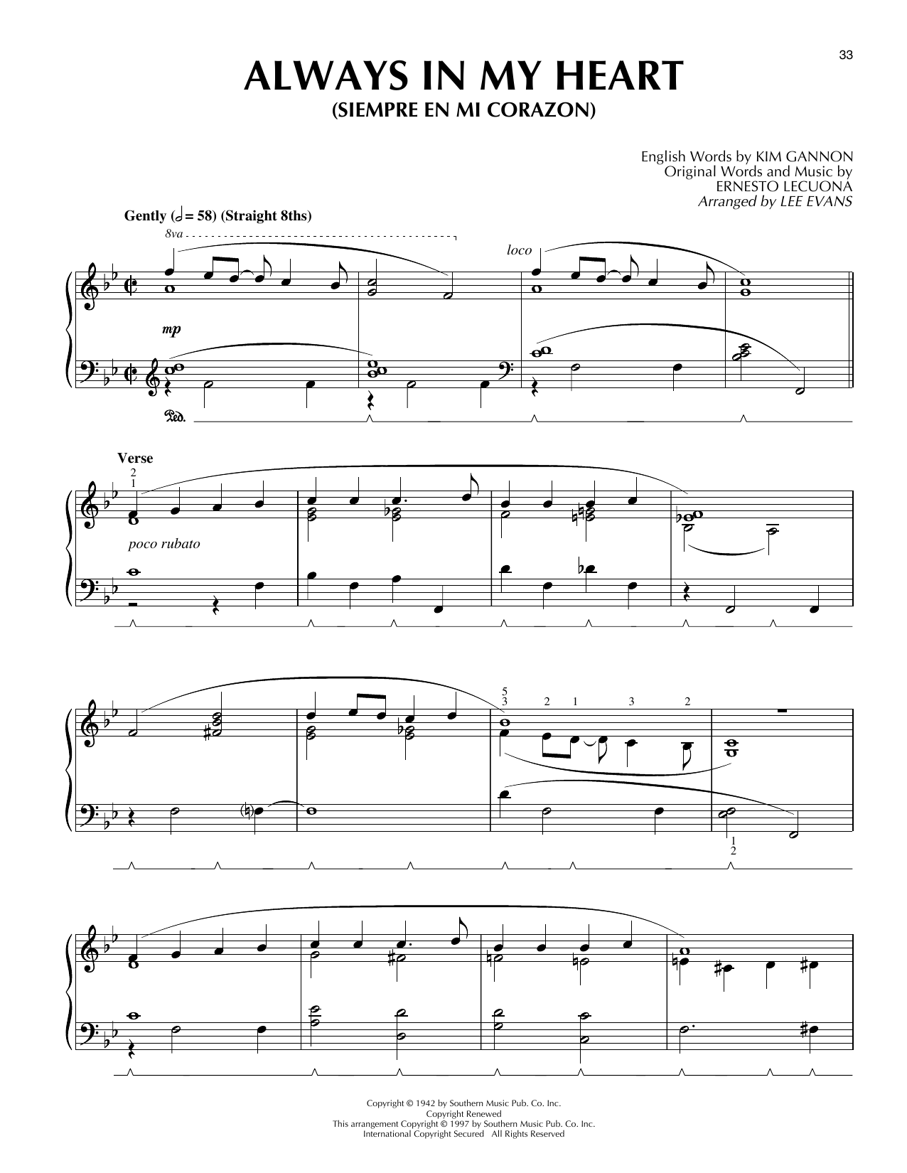 Preview Lee Evans Always In My Heart (Siempre En Mi Corazon) Jazz sheet music, notes and chords for Piano Solo, SKU: 403316 sheet music, piano notes, chords, guitar tabs, score, transpose, transcribe, how to play, guide, download, learn, tutorial, progression, song, artist, awards, billboard, mtv, vh1, tour, single, album, release