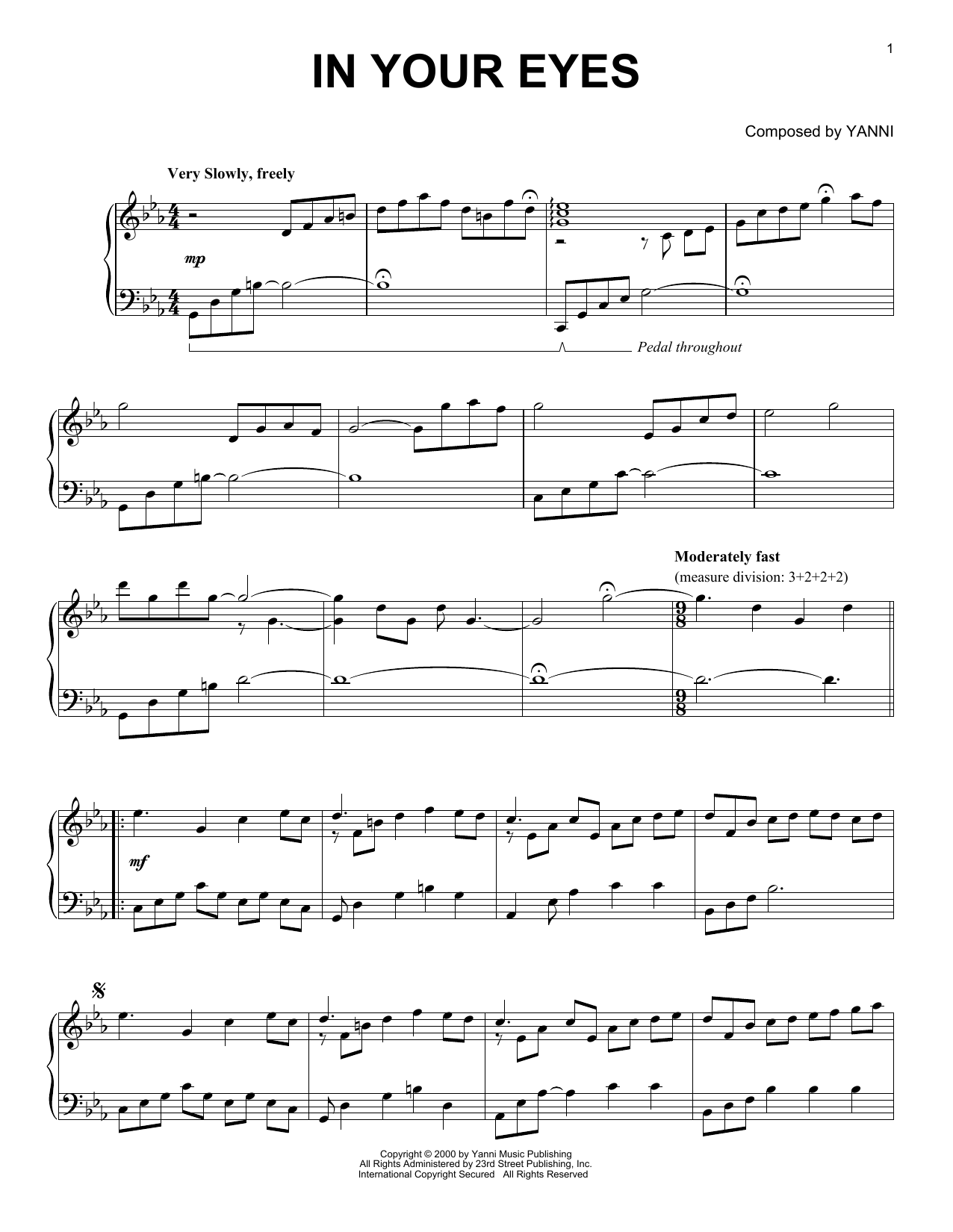 Preview Yanni In Your Eyes Pop sheet music, notes and chords for Piano Solo, SKU: 403324 sheet music, piano notes, chords, guitar tabs, score, transpose, transcribe, how to play, guide, download, learn, tutorial, progression, song, artist, awards, billboard, mtv, vh1, tour, single, album, release