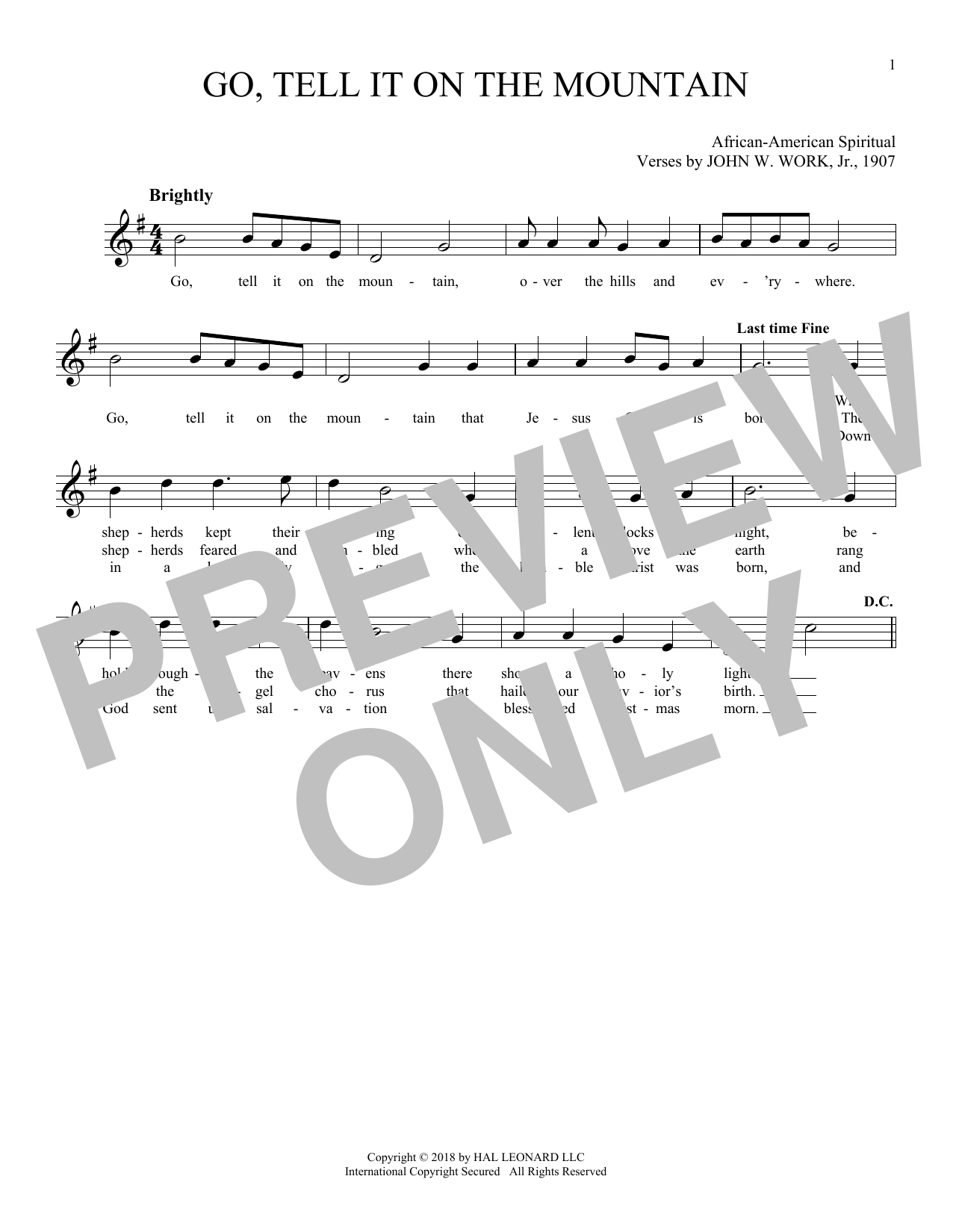 Preview African-American Spiritual Go, Tell It On The Mountain Christmas sheet music, notes and chords for OCRNA, SKU: 403774 sheet music, piano notes, chords, guitar tabs, score, transpose, transcribe, how to play, guide, download, learn, tutorial, progression, song, artist, awards, billboard, mtv, vh1, tour, single, album, release